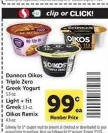 Safeway Dannon Oikos Triple Zero Greek Yogurt offer