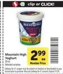 Safeway Mountain High Yoghurt offer