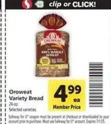 Safeway Oroweat Variety Bread offer