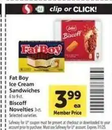 Safeway Fat Boy Ice Cream Sandwiches / Biscoff Novelties offer