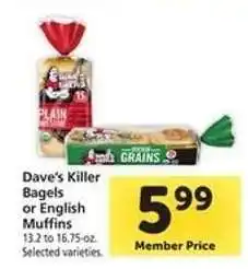 Safeway Dave's Killer Bagels or English Muffins offer