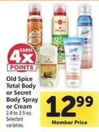 Safeway Old Spice Total Body or Secret Body Spray or Cream offer