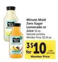 Safeway Minute Maid Zero Sugar Lemonade or Juice offer