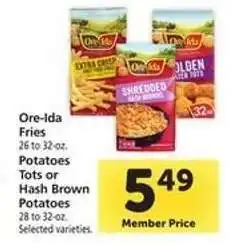 Safeway Ore-Ida Fries, Potatoes Tots or Hash Brown Potatoes offer