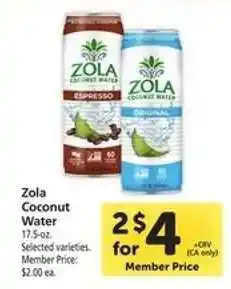 Safeway Zola Coconut Water offer