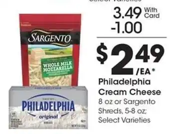 Kroger Philadelphia Cream Cheese or Sargento Shreds offer