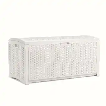 Walmart Suncast 99-Gal. Weather-Resistant Resin Outdoor Deck Storage Box and Bench, White offer