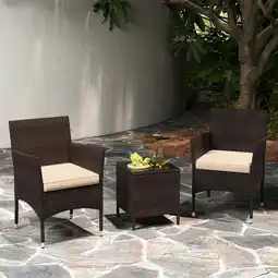 Walmart Costway 3 PCS Outdoor Conversation Set with Cushioned Seat & Tempered Glass Tabletop Beige offer
