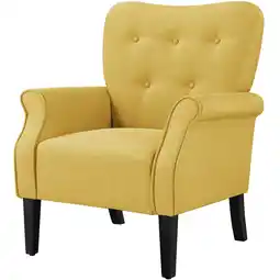 Walmart Alden Design Mid-century Upholstered Fabric Accent Armchair for Living Room with Wooden Leg, Yellow offer