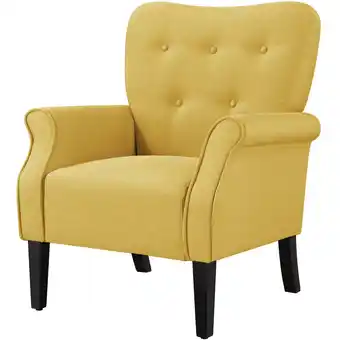 Walmart Alden Design Mid-century Upholstered Fabric Accent Armchair for Living Room with Wooden Leg, Yellow offer