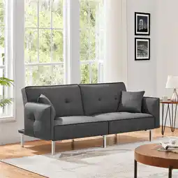 Walmart Alden Design Fabric Covered Futon Sofa Bed with Adjustable Backrest, Dark Gray offer