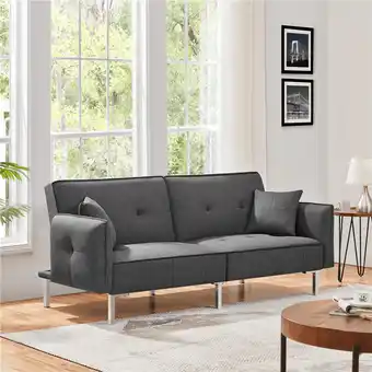 Walmart Alden Design Fabric Covered Futon Sofa Bed with Adjustable Backrest, Dark Gray offer