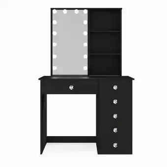 Walmart Ember Interiors Kids Vanity Desk with Lights, Mirror & Drawers, Crystal Knobs, Black offer