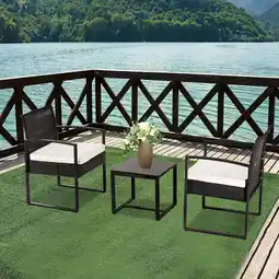 Walmart UBesGoo 3 Pcs Outdoor Balcony Terrace Rattan Patio Set Black, Wicker Bistro Set, 2 Seating Capacity offer