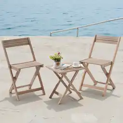 Walmart Wood Patio Bistro Set, Acacia Wood Foldable Garden Dining Chairs with Table, Set of 3, Natural offer