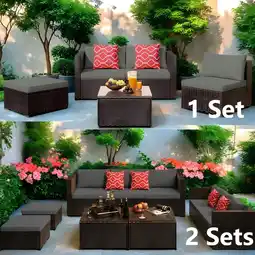 Walmart Lofka 5-Piece Outdoor Sectional Patio Furniture Set with Coffee Table for Garden or Backyard - Gray offer