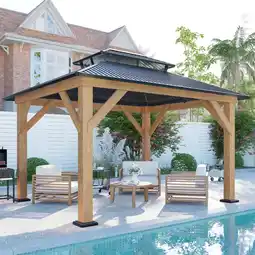 Walmart Merluxy Wood Gazebo 10'x12', Wind & Rain Resistant Design, Grill Gazebo for Garden, Backyard offer