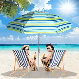 Walmart 7 ft Beach Umbrella for Sand with Tilt/Sand Anchor/Carry Bag/, Stripe Blue and Green,UV 50+ UPF 100+ offer