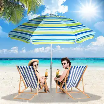 Walmart 7 ft Beach Umbrella for Sand with Tilt/Sand Anchor/Carry Bag/, Stripe Blue and Green,UV 50+ UPF 100+ offer