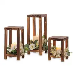 Walmart Nuptio Wood Lantern Centerpiece for Tables, Rustic Centerpieces wedding Reception Decor , Set of 3 offer