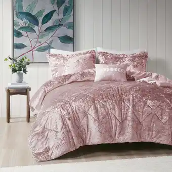 Walmart Intelligent Design Felicia Polyester Velvet Comforter Set in Blush Pink offer