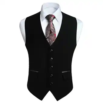 Walmart HISDERN Black Suit Vest for Men Classic Slim Fit V-Neck Waistcoat Formal Dress Vest for Weddings offer