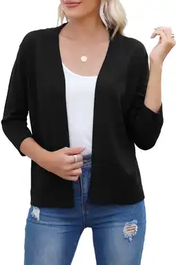 Walmart HOWCOME Women's 3/4 Sleeve Open Front Cropped Cardigan Sweater Elegant Shrugs(Black,L) offer