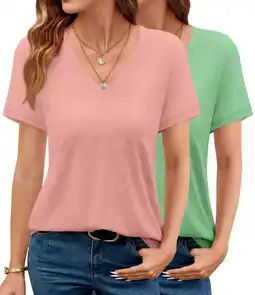 Walmart MOSHU 2 Pack Womens T Shirts V Neck Casual Tops Short Sleeve Comfort Fit Shirts for Women offer