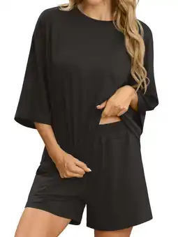 Walmart MINTREUS Womens Pajama Sets Short Sleeve Loungewear for Women 2 Piece Soft Pjs with Pockets offer