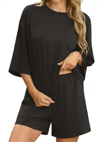 Walmart MINTREUS Womens Pajama Sets Short Sleeve Loungewear for Women 2 Piece Soft Pjs with Pockets offer