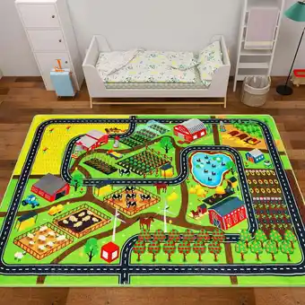 Walmart AKASISRUG Kids Rug Play Rug, Farm Life Road Traffic,Kid Car Road Mat Village Play Mat,39.4×59 offer