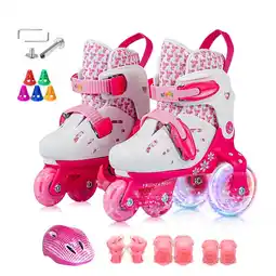Walmart YYW 4-Size-Adjustable Roller Skates with Light Up Wheels, for Girls Boys Kids Toddler(Pink, S) offer