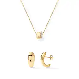 Walmart PAVOI Women's 14K Yellow Gold Flash Plated Two-Toned Rondelle Necklace & Dome Huggie Earrings Set offer