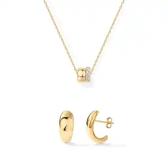 Walmart PAVOI Women's 14K Yellow Gold Flash Plated Two-Toned Rondelle Necklace & Dome Huggie Earrings Set offer