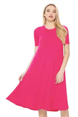 Walmart MOA COLLECTION Women's Solid Casual Comfy Short Sleeve Jersey Knit A-Line Midi Dress offer
