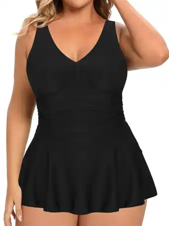 Walmart Women's Plus Size Ruched One Piece Swimdress Tummy Control Floral Skirted Swimsuit Bathing Suit offer