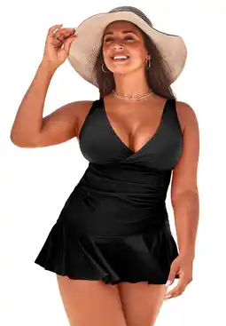 Walmart Swimsuits for All Women's Plunge Ruffle Swimdress offer