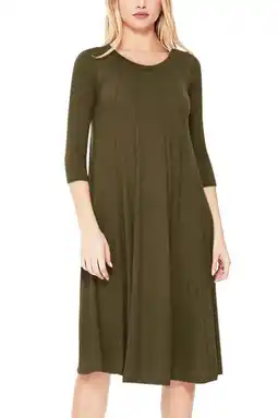 Walmart Women's Plus Size Round Neck 3/4 Sleeves Solid A-Line Midi Dress offer