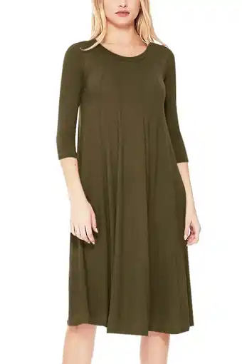 Walmart Women's Plus Size Round Neck 3/4 Sleeves Solid A-Line Midi Dress offer