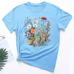 Walmart Blmnix Blue Womens Tops Short Sleeve Fashion Dressy Floral Fall Loose Going Out Casual Girls Tees offer