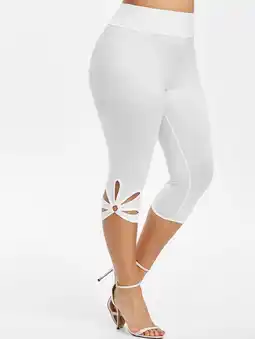 Walmart Rosegal for Women Metal Ring Cut Out Capri Plus Size Leggings White XL offer