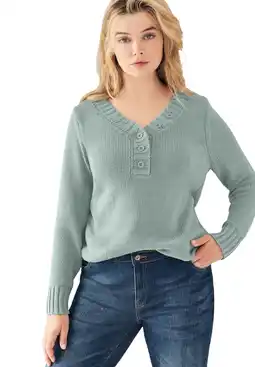 Walmart ellos Women's Plus Size Button Y-Neck Sweater - 3X, Grey Spruce offer