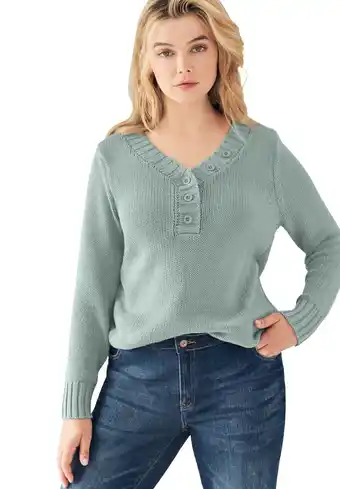 Walmart ellos Women's Plus Size Button Y-Neck Sweater - 3X, Grey Spruce offer