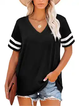 Walmart Women's Plus Size Short Sleeve Loose Casual V-Neck Color Block T-Shirt Tops XL-4XL offer