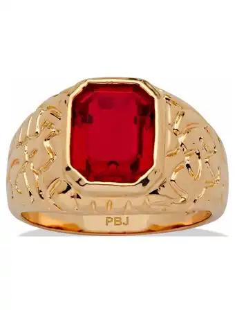 Walmart PalmBeach Jewelry Men's Emerald-Cut Simulated Ruby Nugget-Style Ring 2.75 TCW Yellow Gold-Plated offer