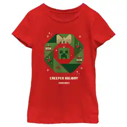 Walmart Girl's Minecraft Creeper Holiday Wreath Graphic Tee Red X Large offer