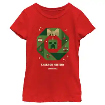 Walmart Girl's Minecraft Creeper Holiday Wreath Graphic Tee Red X Large offer