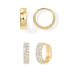 Walmart PAVOI Women's 14K Gold Plated Huggies, Cubic Zirconia & Plain, 925 Sterling Silver Posts, 2 Pack offer