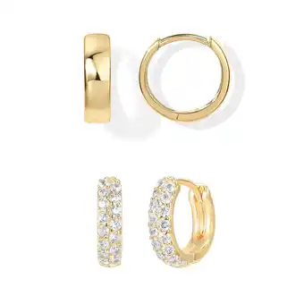 Walmart PAVOI Women's 14K Gold Plated Huggies, Cubic Zirconia & Plain, 925 Sterling Silver Posts, 2 Pack offer