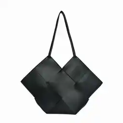 Walmart Jane & Berry Women's Large Woven Faux Leather Shoulder Bag with Pouch, Black offer